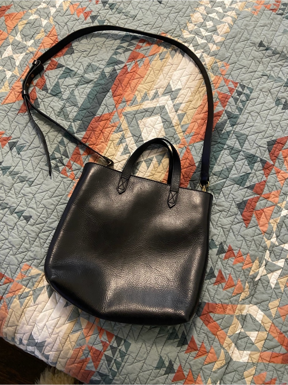 Madewell Black Leather Shoulder Tote with Detachable Strap